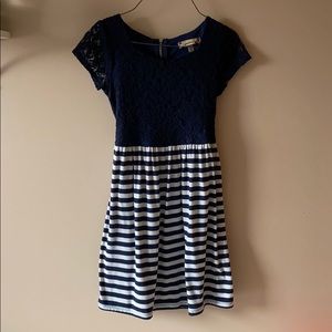 Girls navy blue lace and cotton dress